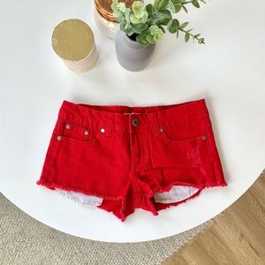 Bold red shorts